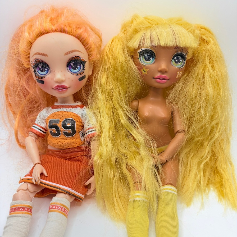 Rainbow High Cheer Poppy Rowan & Sunny Madison Orange Yellow Doll Lot 11in Toy